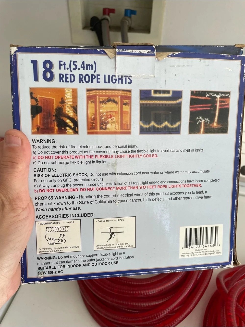 Red Rope Christmas Lights Bundle 18 feet each - Set of 2